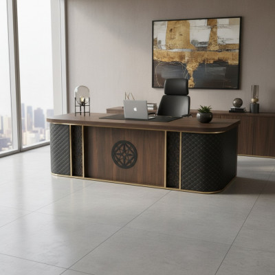 Bureautafel Modern Design Bruin Zwart Tweeledig Rechthoekige Vorm Stijl