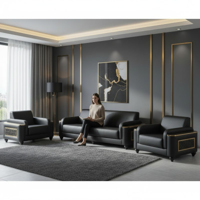 Werkkamer 3-zits bank met fauteuil Zwart Effen stijl woonkamer