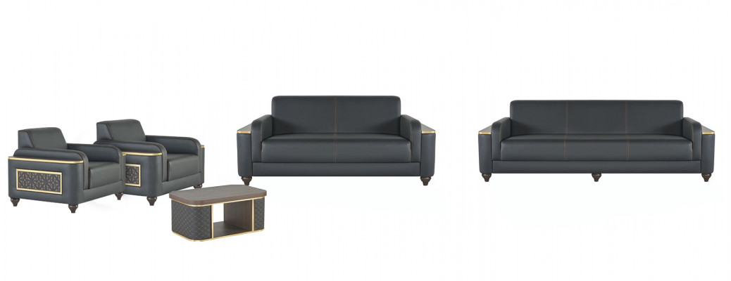 Zwarte woonkamer zitcombinatie designer driezitsbank fauteuil salontafel