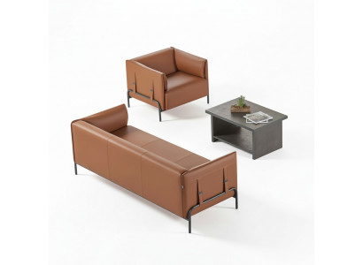 Zitmeubel 3-delig Bruin 3-zits Fauteuil Grijze Kleur Salontafel Werkruimte