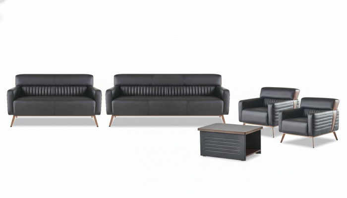 Zwarte kantoorinrichting luxe leren banken designer fauteuil tafel