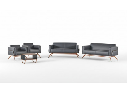 Kantoorhuisset 5-delig 2x 2-zits 2x fauteuil salontafel grijs effen