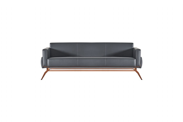 Lichtgrijze leren bureaumeubels designer studeerkamer loungestoel 3-zitter.