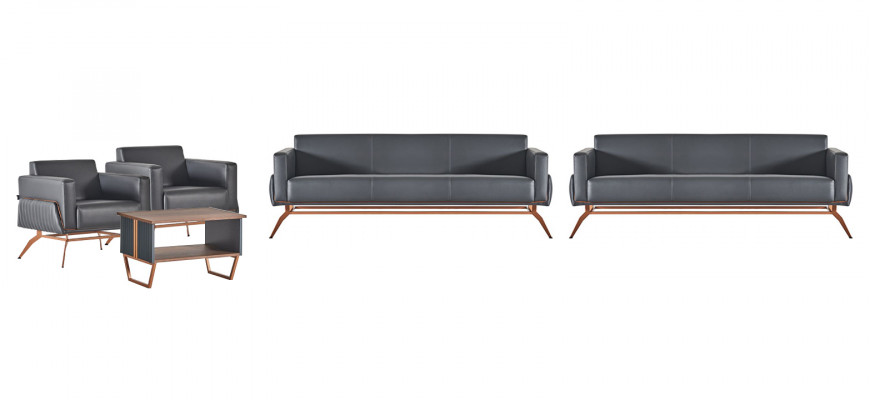 Lichtgrijze leren bureaumeubels designer studeerkamer loungestoel 3-zitter.