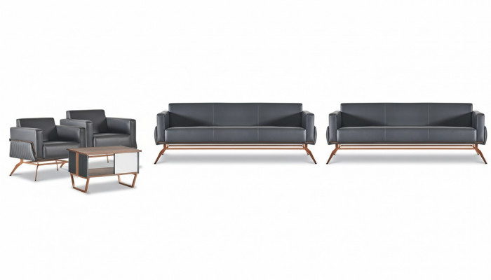 Lichtgrijze leren bureaumeubels designer studeerkamer loungestoel 3-zitter.