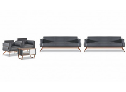 Lichtgrijze leren bureaumeubels designer studeerkamer loungestoel 3-zitter.
