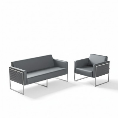 Werkkamer Set 2-delig 3-zits met Fauteuil Grijs Effen Modern Design