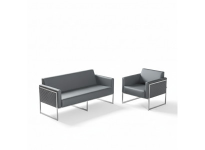 Werkkamer Set 2-delig 3-zits met Fauteuil Grijs Effen Modern Design
