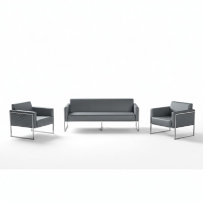 Werkplaatsset 3-delig, 3-zits met 2x fauteuils, grijs effen modern stijl