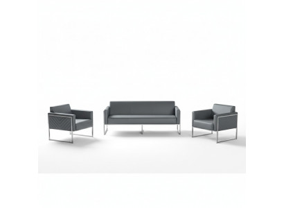 Werkplaatsset 3-delig, 3-zits met 2x fauteuils, grijs effen modern stijl