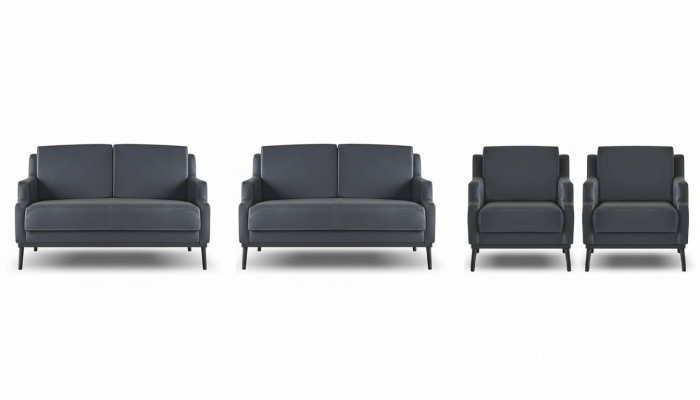 Werkplekset 4-delig 2x 2-zits 2x fauteuil donkergrijs effen modern