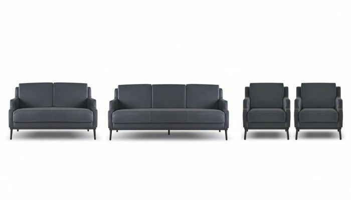 Werkplekset 4-delig 3-zits 2-zits 2x fauteuil donkergrijs effen