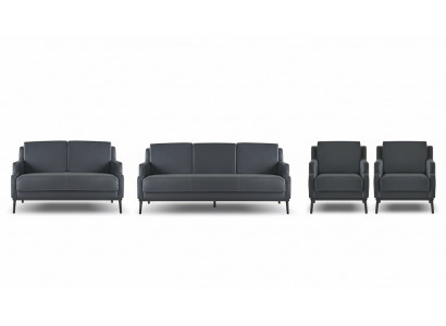 Werkplekset 4-delig 3-zits 2-zits 2x fauteuil donkergrijs effen