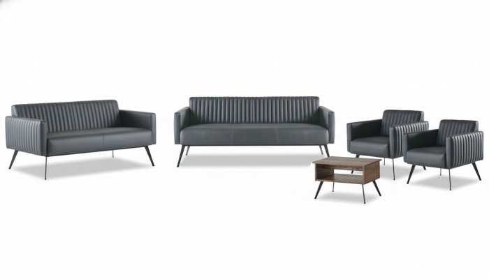 Werkplaats set 5-delig Zwart 3-zits 2-zits 2x Fauteuil Salontafel