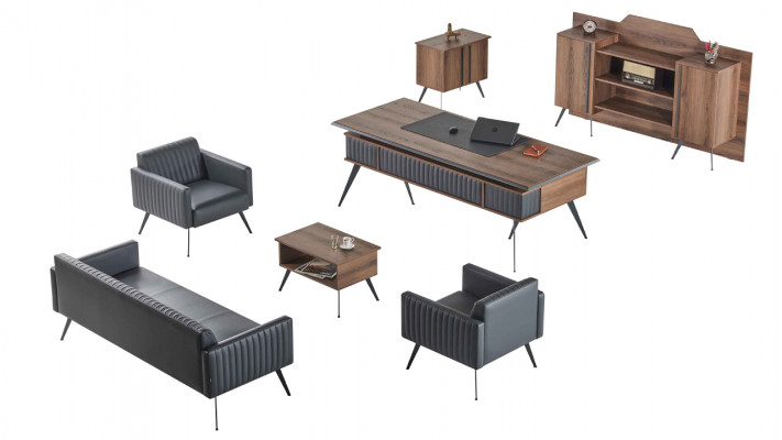Grijs-Bruine Stijlvolle Studie Kamer Zitmeubels Bijzettafel Dressoir 7-delig