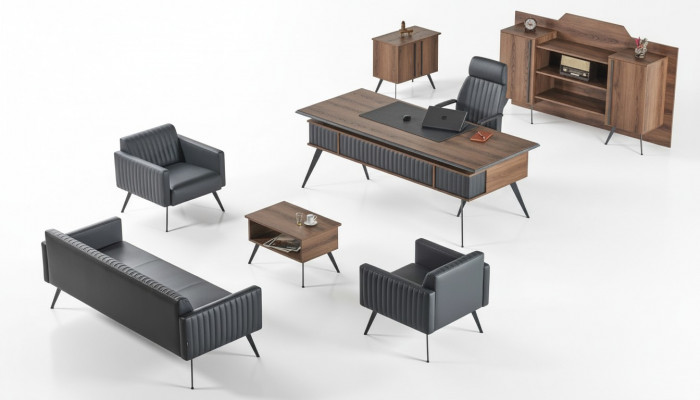 Grijs-Bruine Stijlvolle Studie Kamer Zitmeubels Bijzettafel Dressoir 7-delig