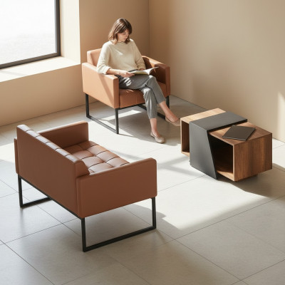 Werkkamer Bruin Grijs Set 3-delig 2-zits Sessel Salontafel Moderne Stijl