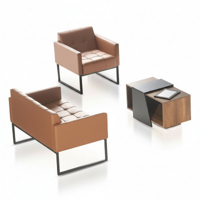 Werkkamer Bruin Grijs Set 3-delig 2-zits Sessel Salontafel Moderne Stijl