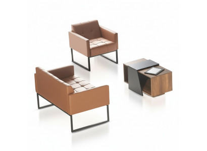 Werkkamer Bruin Grijs Set 3-delig 2-zits Sessel Salontafel Moderne Stijl