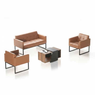 Werkkamer-Set Bruin 4-delig 2-zitter 2x Fauteuil Salontafel Effen Stijl