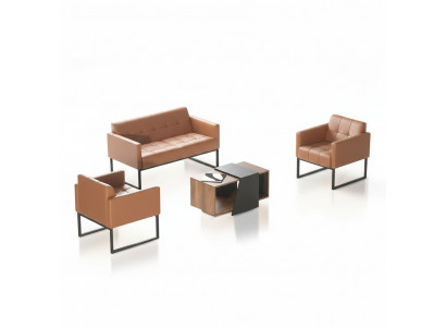Werkkamer-Set Bruin 4-delig 2-zitter 2x Fauteuil Salontafel Effen Stijl