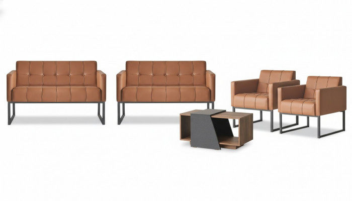 Werkruimte-set 5-delig bruin 2x 2-zits 2x fauteuil salontafel grijs stijl