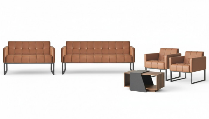 Kantoor set 5-delig 3-zits 2-zits 2x fauteuil salontafel bruin stijl