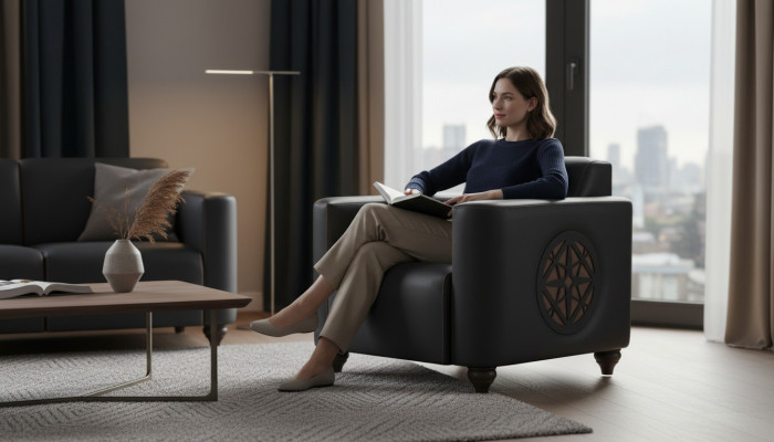Zwarte fauteuil Effen modern designstijl studeerkamer woonkamer
