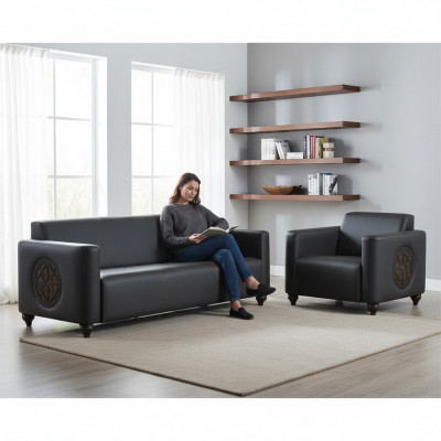 Werkset 2-delig 3-zits fauteuil zwart effen modern design