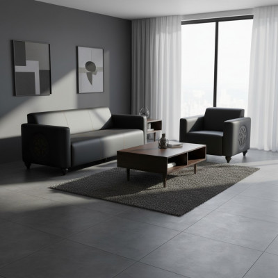 Werkset 2-delig 3-zits fauteuil zwart effen modern design