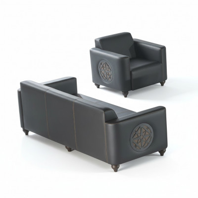 Werkset 2-delig 3-zits fauteuil zwart effen modern design