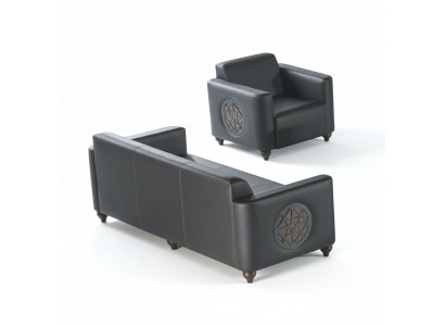 Werkset 2-delig 3-zits fauteuil zwart effen modern design