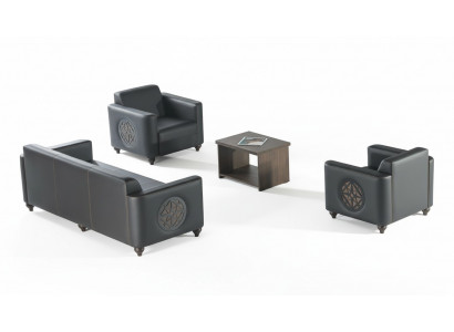 Werkruimte-set 4-delig Zwart 3-zitsbank 2x Fauteuils Bruin Salontafel Modern
