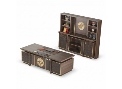 Werkplekset 3-delig Bureautafel Dressoir Boekenplank Bruin Effen
