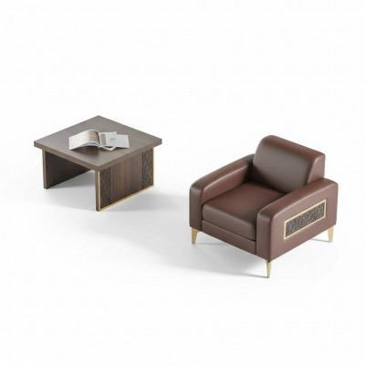 Werkplekinrichting 2-delig Fauteuil met salontafel Woonkamer Bruin Effen