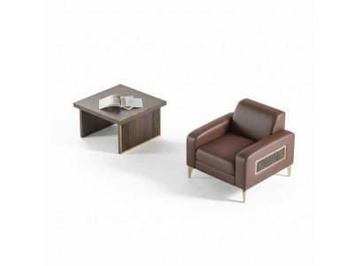 Werkplekinrichting 2-delig Fauteuil met salontafel Woonkamer Bruin Effen