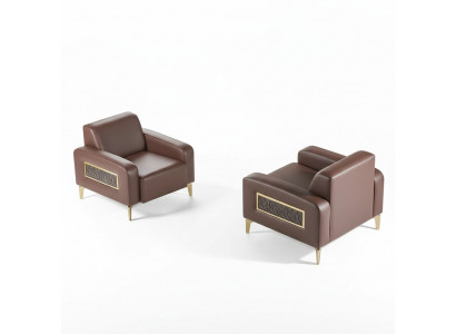 Werk kamer set 2-delig fauteuil bruin effen modern design woonkamer