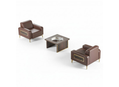 Studeerkamer Set 3-delig 2x Fauteuil Salontafel Bruin Effen Woonkamer