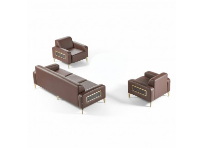 Bureaukamer-set 3-delig 3-zits met 2x fauteuil Bruin Effen Woonkamer