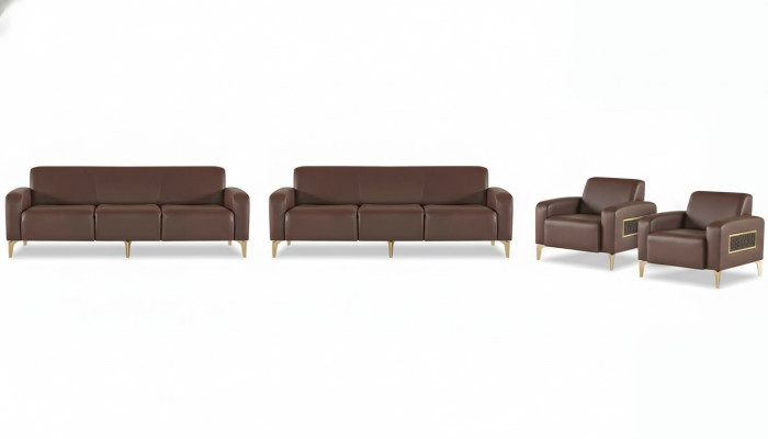 Edele bruine werkkamerset met leren bekleding moderne driezitsbanken fauteuils