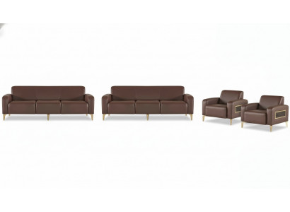 Edele bruine werkkamerset met leren bekleding moderne driezitsbanken fauteuils