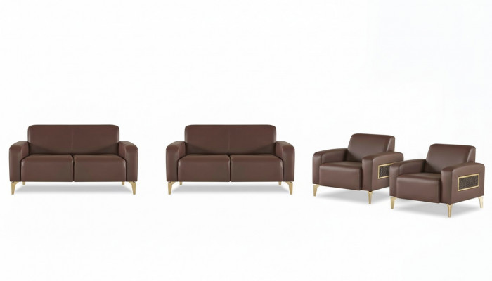 Werkkamer-set 4-delig 2x 2-zitter met 2x fauteuil bruin effen modern
