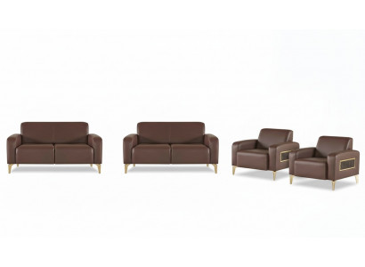 Werkkamer-set 4-delig 2x 2-zitter met 2x fauteuil bruin effen modern