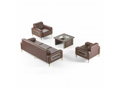 Werkkamerset 4-delig 3-zits 2x fauteuil salontafel bruin woonkamer.