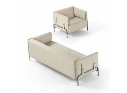 Werkruimteset 2-delig 3-zitsbank Fauteuil Beige Effen Kussen Woonkamer