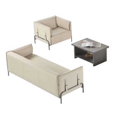 Werkkamer-set 3-delig Beige 3-zits Bank Grijs Fauteuil Salontafel Woonkamer