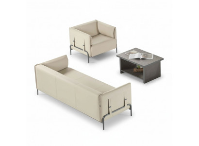 Werkkamer-set 3-delig Beige 3-zits Bank Grijs Fauteuil Salontafel Woonkamer