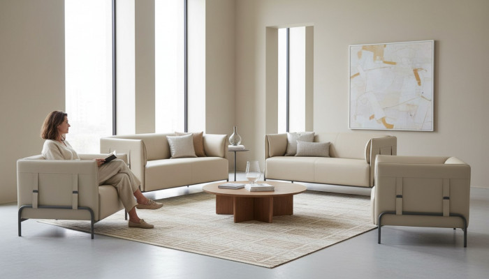 Werkplek-set 4-delig Beige 2x 2-zits 2x Fauteuils Effen Woonkamer