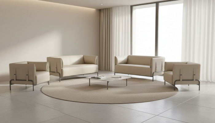 Werkplek-set 4-delig Beige 2x 2-zits 2x Fauteuils Effen Woonkamer