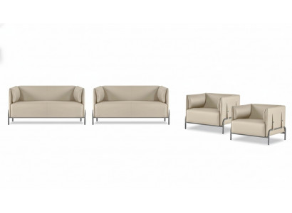 Werkplek-set 4-delig Beige 2x 2-zits 2x Fauteuils Effen Woonkamer